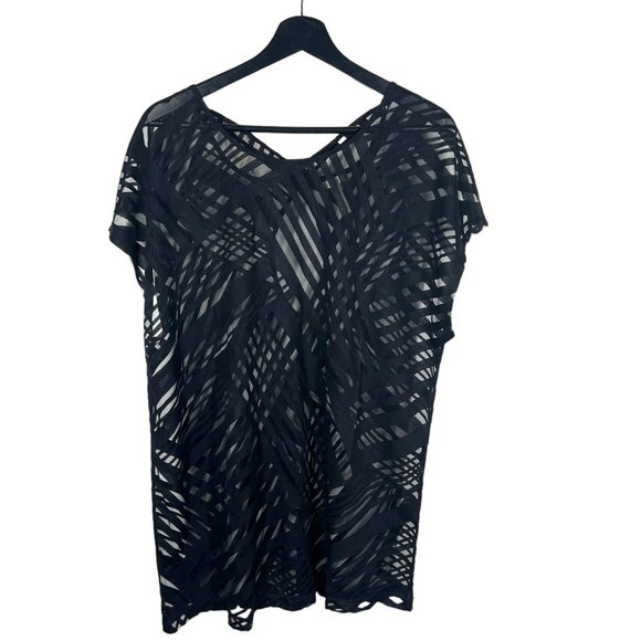 Soma Tops - Soma Black Keyhole Burnout Standout Lattice Criss Cross Tunic Top Large